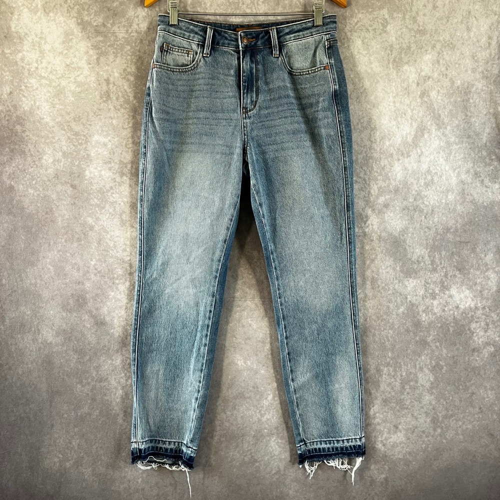 Judy Blue Boyfriend Jeans Womens 7/28 Blue Raw Hem‎ High Rise Stretch JB88818 MD